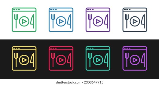 Set line Cooking live streaming icon isolated on black and white background.  Vector
