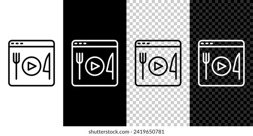 Set line Cooking live streaming icon isolated on black and white, transparent background.  Vector