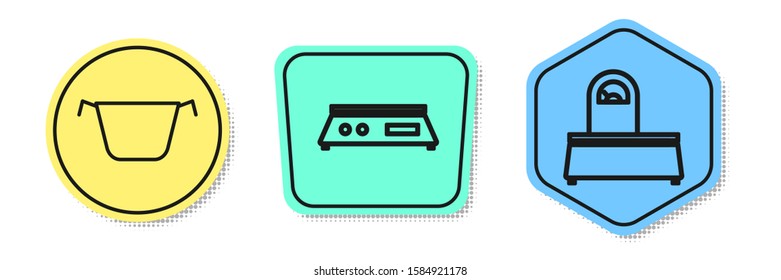 Set line Cooking pot , Electronic scales  and Scales . Colored shapes. Vector