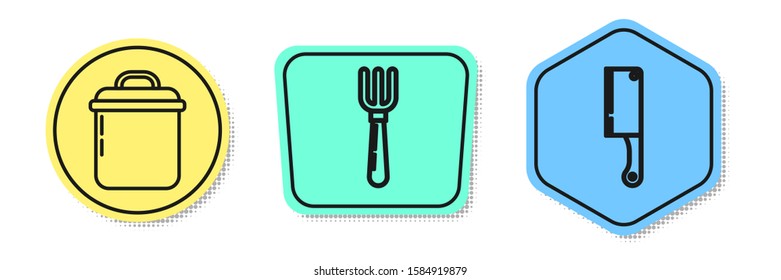 Set line Cooking pot , Fork  and Meat chopper . Colored shapes. Vector