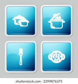 Set line Cooking pot, , Fork and soup icon. Vector