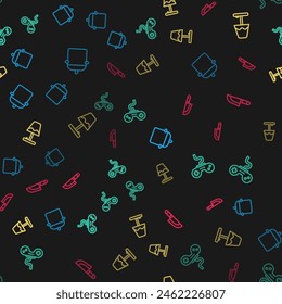 Set line Cooking pot, Gamepad, Table lamp and Knife on seamless pattern. Vector