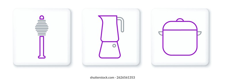 Set line Cooking pot, Honey dipper stick and Moka icon. Vector