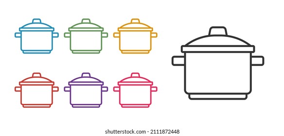 Set line Cooking pot icon isolated on white background. Boil or stew food symbol. Set icons colorful. Vector