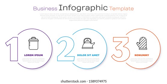 Set line Cooking pot , Kettle with handle  and Oven glove . Business infographic template. Vector