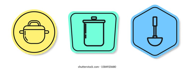 Set line Cooking pot , Cooking pot  and Kitchen ladle . Colored shapes. Vector