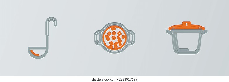 Indique la línea Cocina, la cocina y el icono de la sopa. Vector