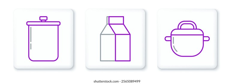 Set line Cooking pot,  and Paper package for milk icon. Vector