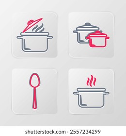 Set line Cooking pot, Spoon,  and  icon. Vector