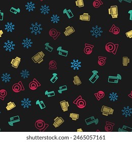 Set line Copywriting network, Contactless payment, POS terminal and Web camera on seamless pattern. Vector
