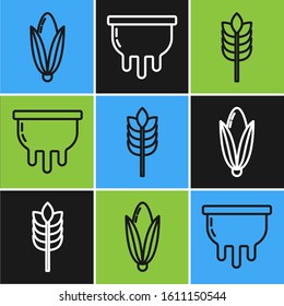 Set line Corn, Cereals with rice, wheat, corn, oats, rye and Udder icon. Vector