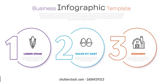 Set line Corn, Chicken egg in box and Farm House concept. Business infographic template. Vector