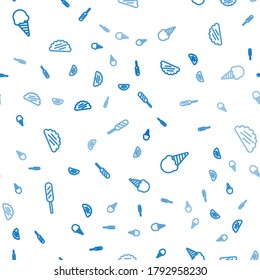 Set line Corn dog, Ice cream in waffle cone and Taco with tortilla on seamless pattern. Vector