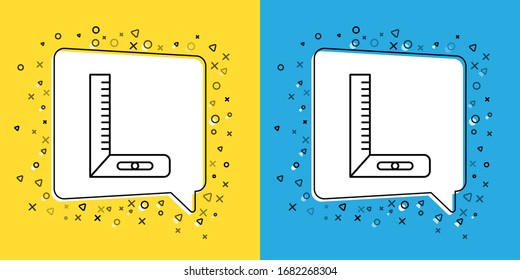 Set line Corner ruler icon isolated on yellow and blue background. Setsquare, angle ruler, carpentry, measuring utensil, scale.  Vector Illustration