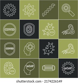 Set line Corona virus 2019-nCoV, Negative, Positive, Virus, Shield protecting from, covid-19,  and  icon. Vector