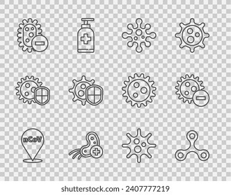 Set line Corona virus 2019-nCoV on location, Virus, Positive, Negative, Shield protecting from,  and  icon. Vector