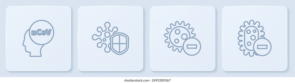 Set line Corona virus 2019-nCoV, Negative, Shield protecting from and . White square button. Vector