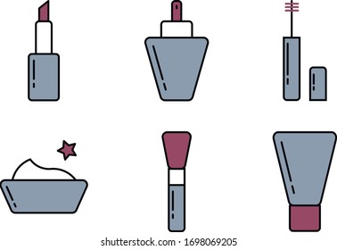 set of line cosmetics beauty icons 