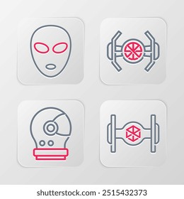 Set line Cosmic ship, Astronaut helmet,  and Alien icon. Vector