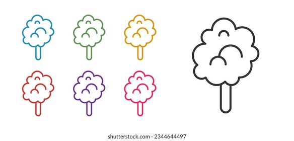 Establece la línea Icono de caramelo de algodón aislado en fondo blanco. Indique los iconos en colores. Vector