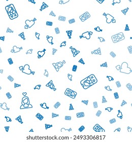 Set line Couple in love, Dating app online and Amour with heart and arrow on seamless pattern. Vector