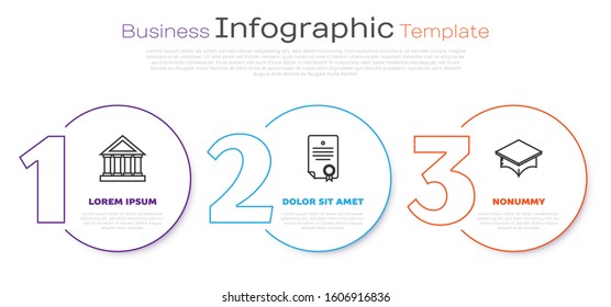 Set line Courthouse building, Certificate template and Graduation cap. Business infographic template. Vector