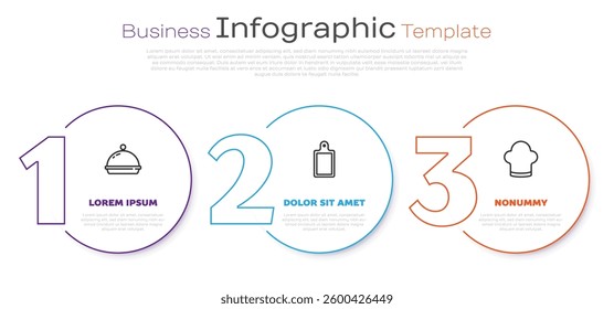 Set line Covered with tray of food, Cutting board and Chef hat. Business infographic template. Vector