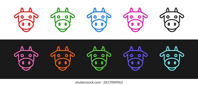 Set line Cow head icon isolated on black and white background.  Vector