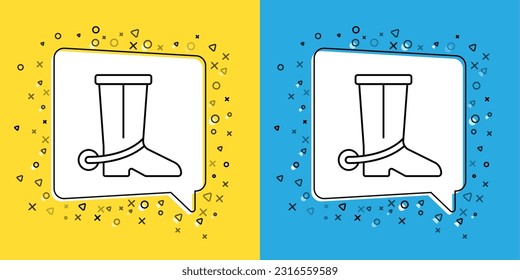 Set line Cowboy boot icon isolated on yellow and blue background.  Vector