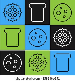 Set line Cracker biscuit , Cookie or biscuit with chocolate  and Bread toast icon. Vector