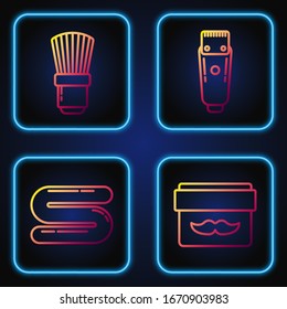 Set line Cream or lotion cosmetic jar, Towel, Shaving brush and Electrical hair clipper or shaver. Gradient color icons. Vector