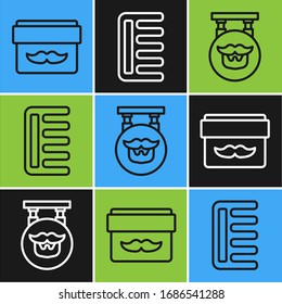 Set line Cream or lotion cosmetic jar, Barbershop and Hairbrush icon. Vector