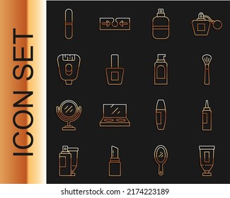 Set Line Cream Or Lotion Cosmetic Tube, Makeup Brush, Perfume, Nail Polish Bottle, Epilator, File And Spray Can For Hairspray Icon. Vector