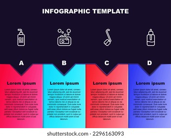 Set line Cream or lotion cosmetic tube, Bar of soap, Sauna ladle and Essential oil bottle. Business infographic template. Vector