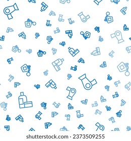 Set line Cream or lotion cosmetic tube, Hair dryer and Perfume on seamless pattern. Vector