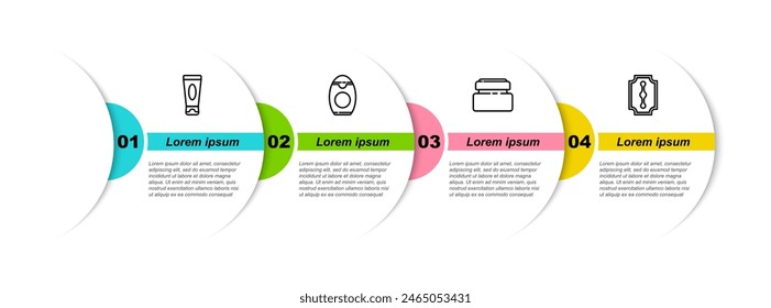 Set line Cream or lotion cosmetic tube, Bottle of shampoo,  and Blade razor. Business infographic template. Vector