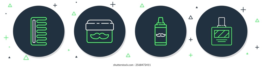 Set line Cream or lotion cosmetic jar, Shaving gel foam, Hairbrush and Aftershave icon. Vector