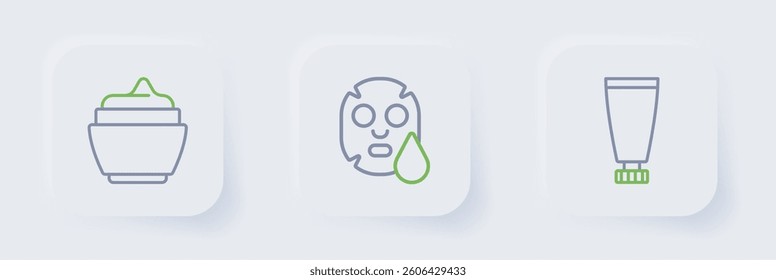 Set line Cream or lotion cosmetic tube, Facial mask and  icon. Vector