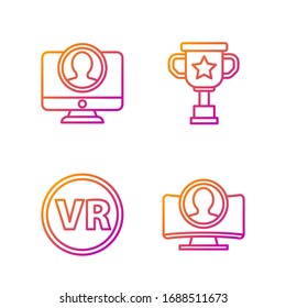 Set line Create account screen, Virtual reality glasses, Create account screen and Award cup. Gradient color icons. Vector