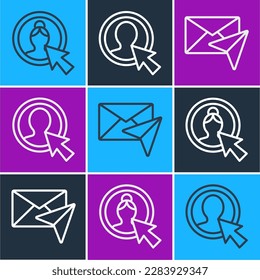 Set line Create account screen, Envelope and Create account screen icon. Vector