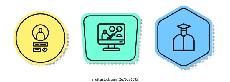 Establecer la línea de la pantalla de Cuenta de Create, educación en línea y estudiante. Formas de colores. Vector