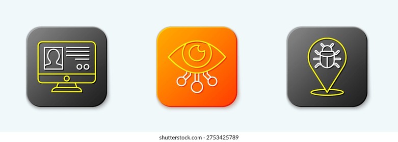 Set line Create account screen, Eye scan and System bug icon. Vector