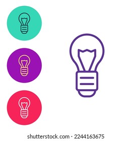 Set line Creative lamp light idea icon isolated on white background. Concept ideas inspiration, invention, effective thinking, knowledge and education. Set icons colorful. Vector