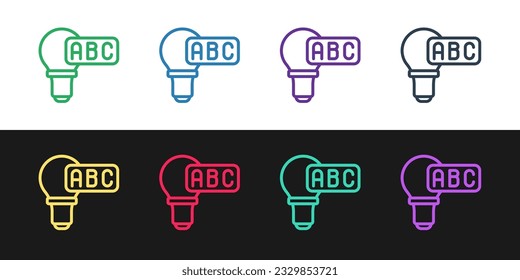 Set line Creative lamp light idea icon isolated on black and white background. Concept ideas inspiration, invention, effective thinking, knowledge and education.  Vector