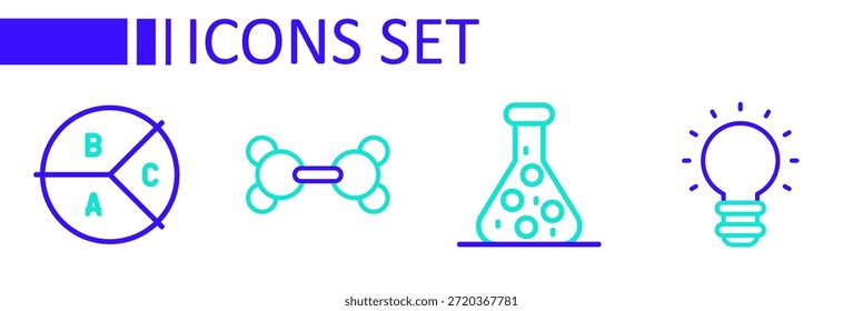 Idea creativa de la luz de la lámpara, tubo de ensayo, molécula y gráfico de pastel icono de infografía. Vector
