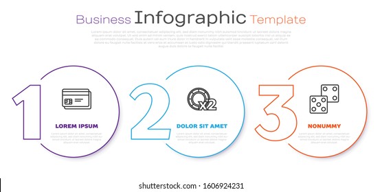 Set line Credit card, Casino chips and Game dice. Business infographic template. Vector