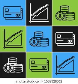 Set line Credit card, Coin money with dollar symbol and Pie chart infographic icon. Vector