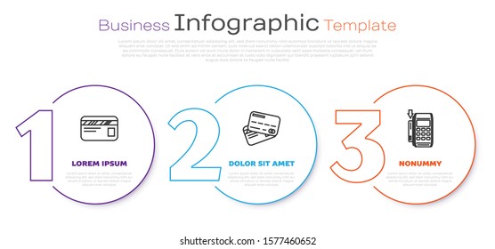 Set line Credit card, Credit card and Pos terminal with inserted credit card. Business infographic template. Vector