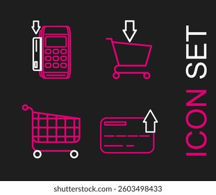 Set line Credit card, Shopping cart, Add to and Pos terminal with inserted credit icon. Vector