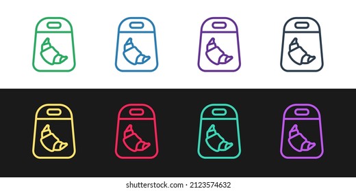 Set line Croissant package icon isolated on black and white background.  Vector
